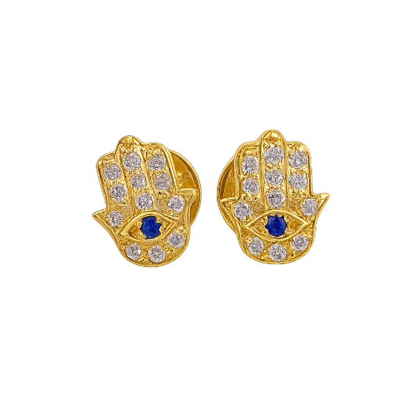 Hamsa Hand Stud Earrings – 18K Yellow Gold – 0.75g