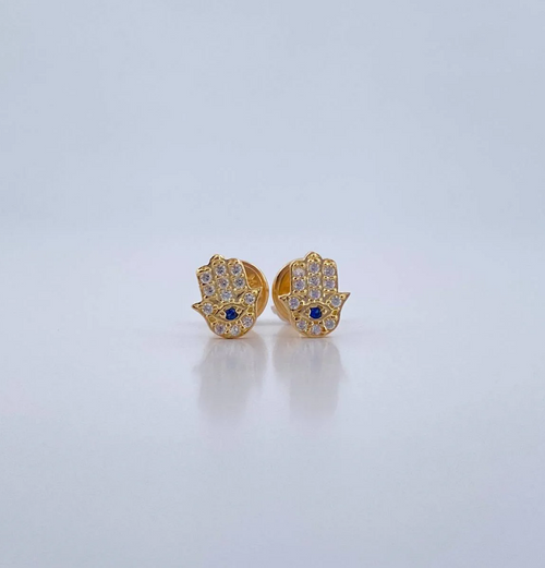 Hamsa Hand Stud Earrings – 18K Yellow Gold – 0.75g