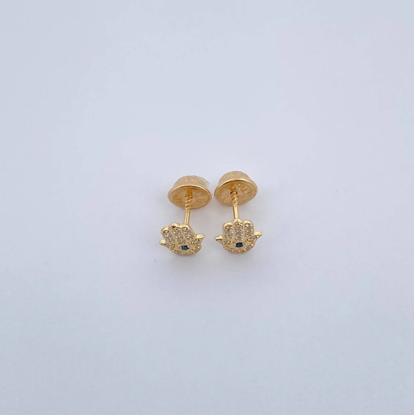 Hamsa Hand Stud Earrings – 18K Yellow Gold – 0.75g