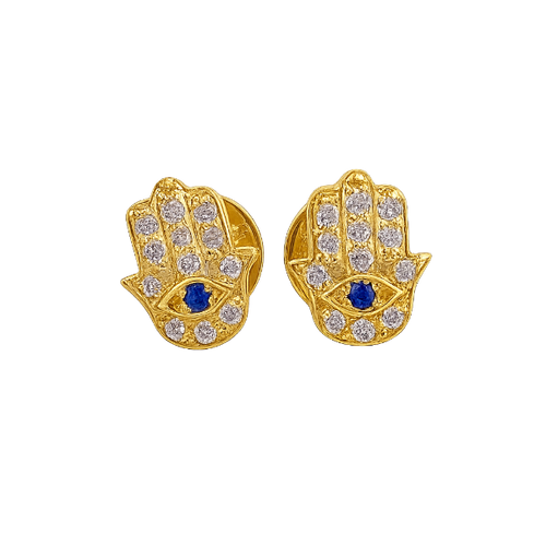 Hamsa Hand Stud Earrings – 18K Yellow Gold – 0.75g
